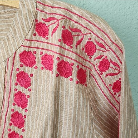 J crew linen embroidery rollup long sleeve  tunic blouse - Picture 7 of 12